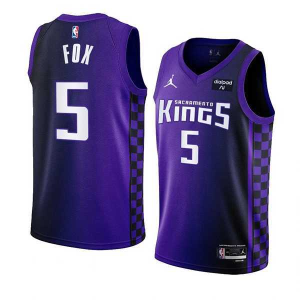 Men%27s Sacramento Kings #5 De%27Aaron Fox Purple 2023-24 Statement Edition Swingman Stitched Jersey Dzhi
